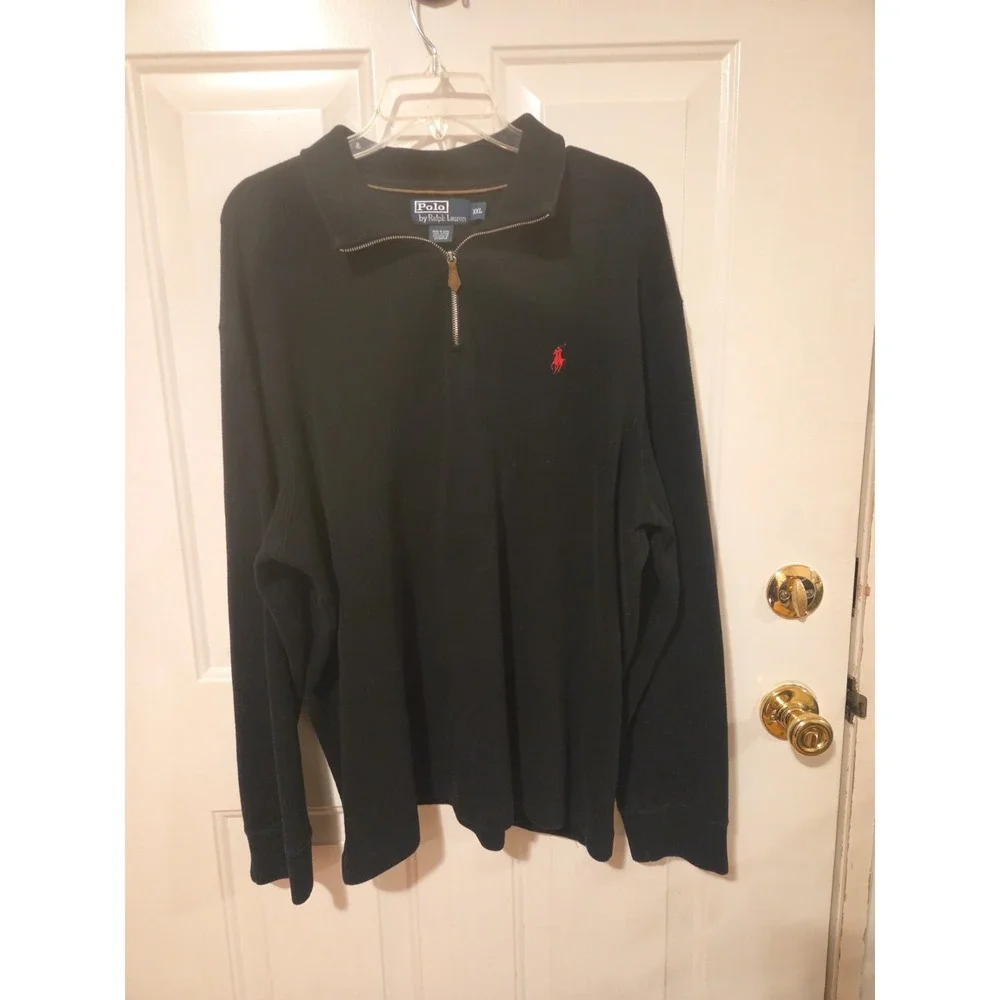 Polo Ralph Lauren Men's XXL Navy Blue 1/4 Zip Pullover Sweater Red Pony Logo...